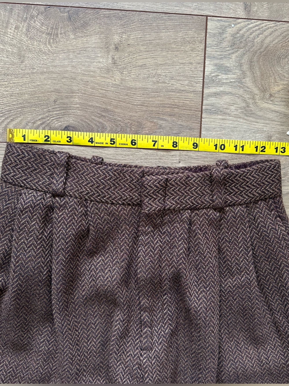 Vintage Barry Bricken Herringbone Wool Pants Pleated Brown | Size 6 - Picture 5 of 12